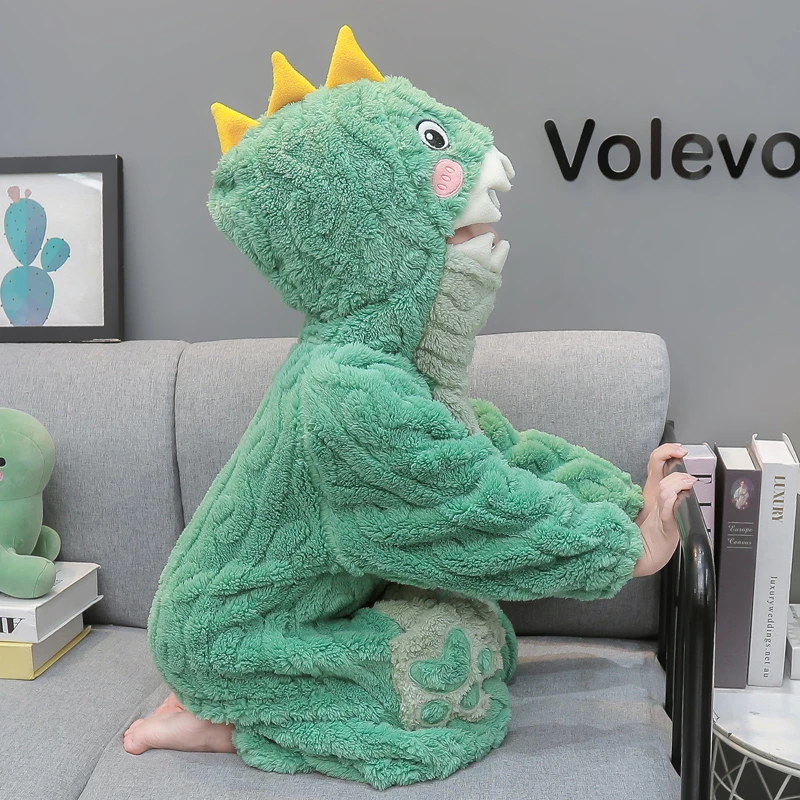 男童连体睡衣秋冬珊瑚绒儿童卡通连帽保暖爬服男孩加厚法兰绒睡袋