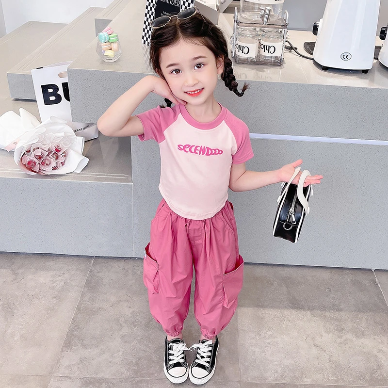 女童夏季套装2024新款洋气儿童夏装女宝宝网红炸街时髦工装两件套