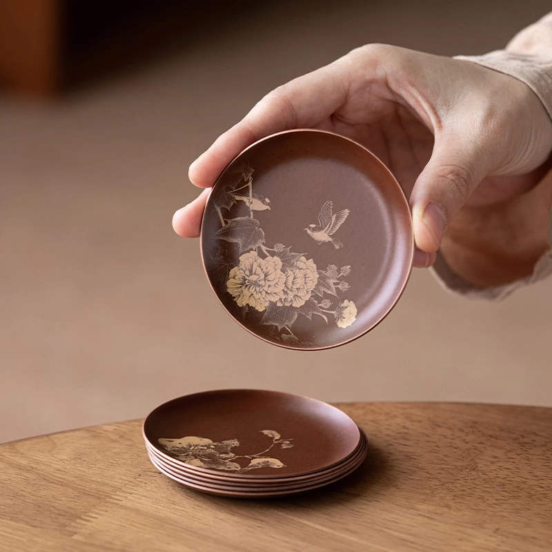 日式手工铜彩杯垫 壶垫杯托家用功夫茶具茶道配件高档隔热茶垫子