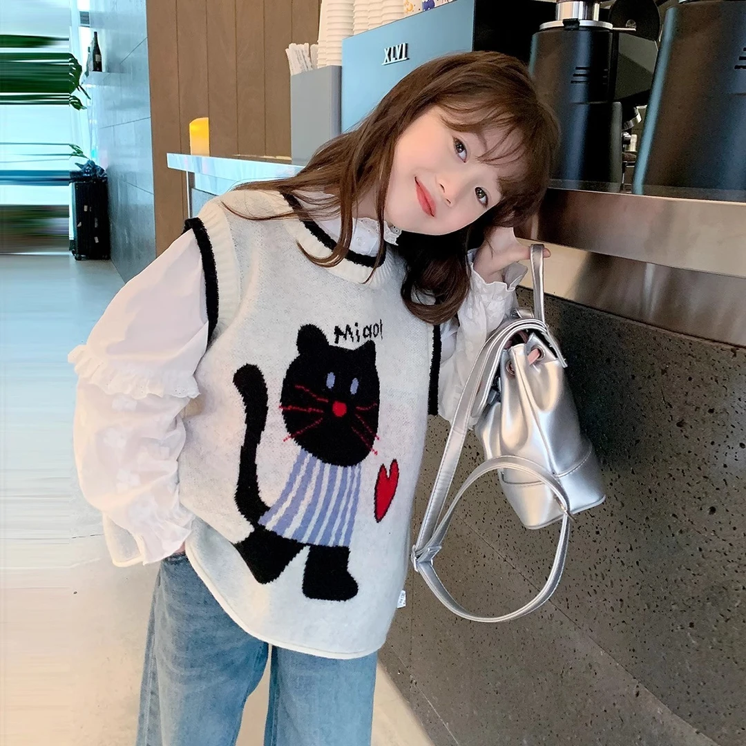 女童针织马甲2025秋装新款儿童洋气韩版毛衣外穿背心宝宝秋季上衣