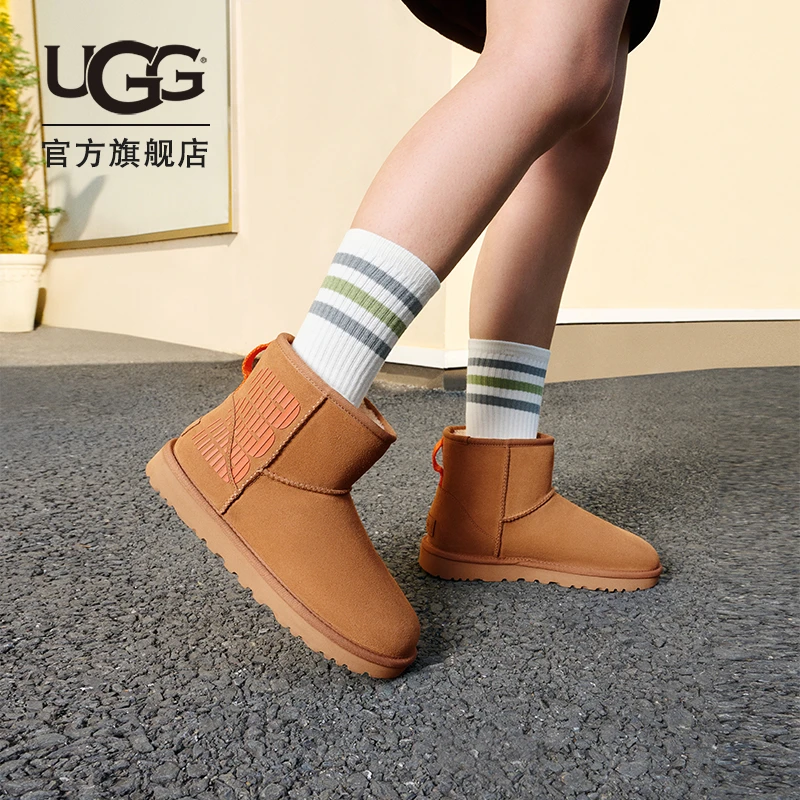UGG秋季女士休闲舒适纯色平底LOGO款迷你雪地靴 1144057