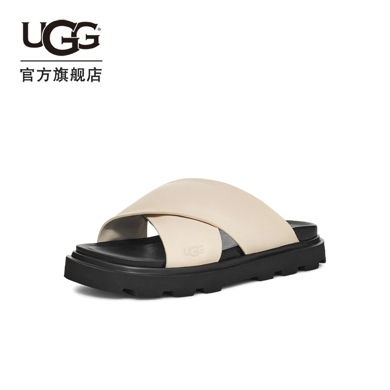 UGG 夏季新款女士休闲舒适平底十字交叉款软底一字凉拖鞋 1152672