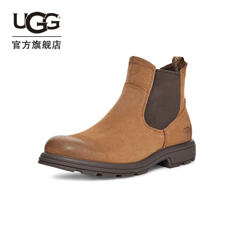 UGG秋季男士休闲百搭舒适低跟时尚烟囱圆头切尔西短靴1123669