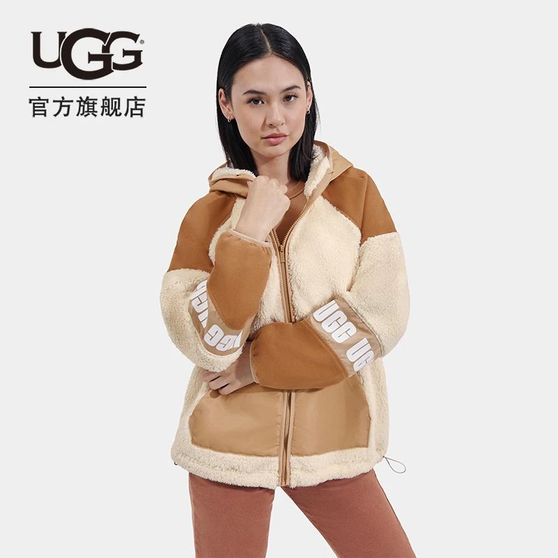 UGG冬季新款男女同款休闲舒适绒毛款拉链户外连帽夹克1144534