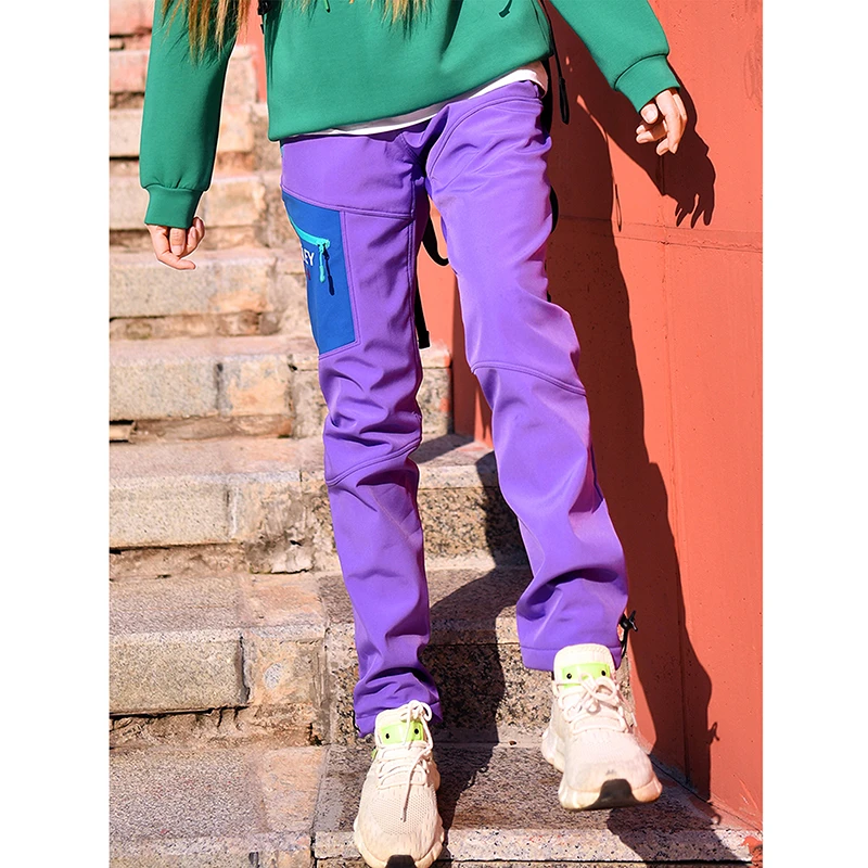 北京森林户外保暖搭子登山拼色显瘦防风防水加厚保暖抓绒软壳裤女