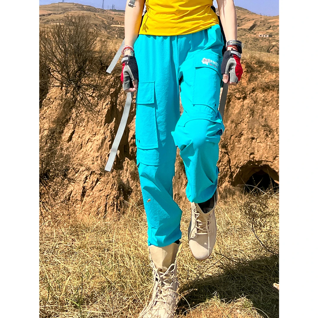 北京森林户外薄款潮牌登山裤旅行宽松工装风大口袋速干透气长裤女