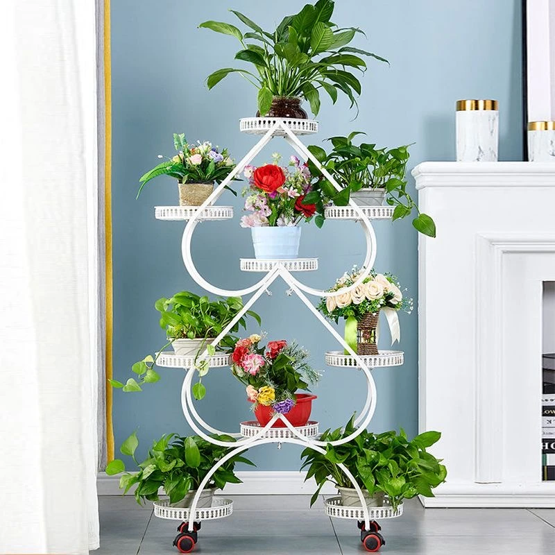 【哆哆】9盆心心相印花架置物架铁艺多层带轮加高架厅阳台心形花架