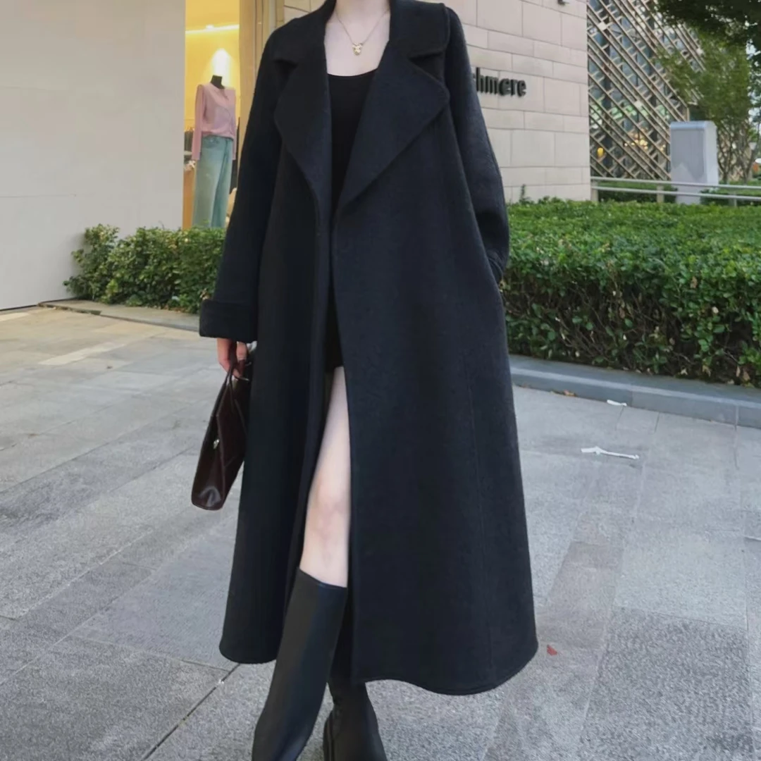 【MM】秋冬新款加厚双面羊毛大衣女西装领毛呢外套保暖宽松中长款