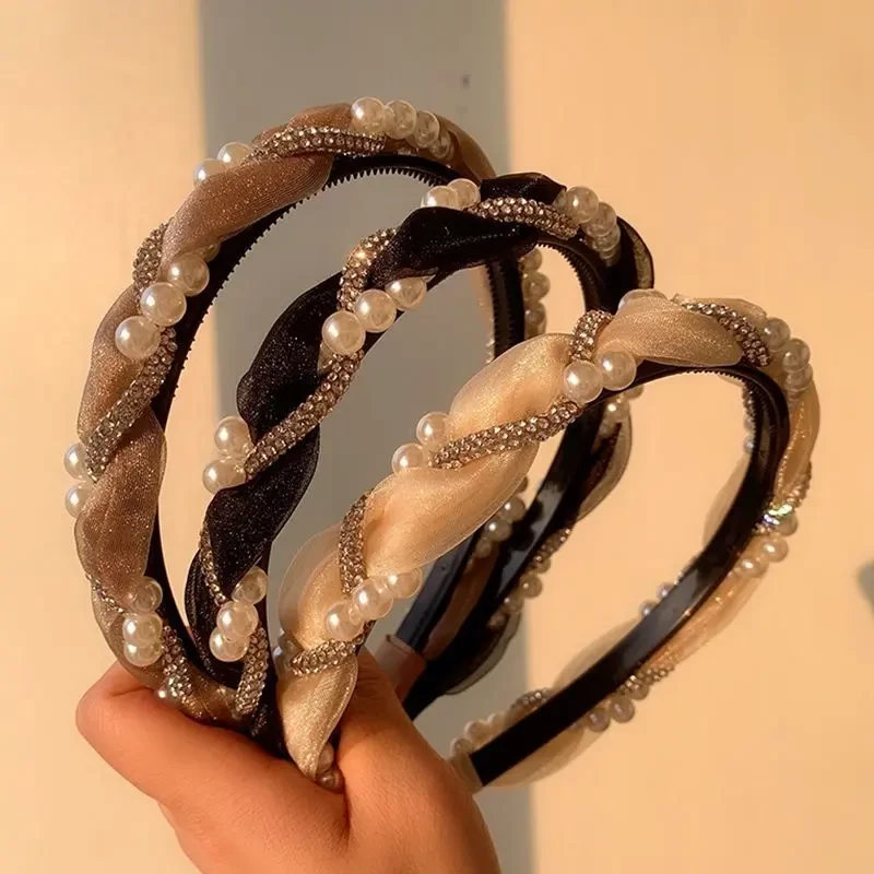 欧根纱头箍简约洗脸2024防滑甜美头饰气质发箍百搭ins箍碎发黑色