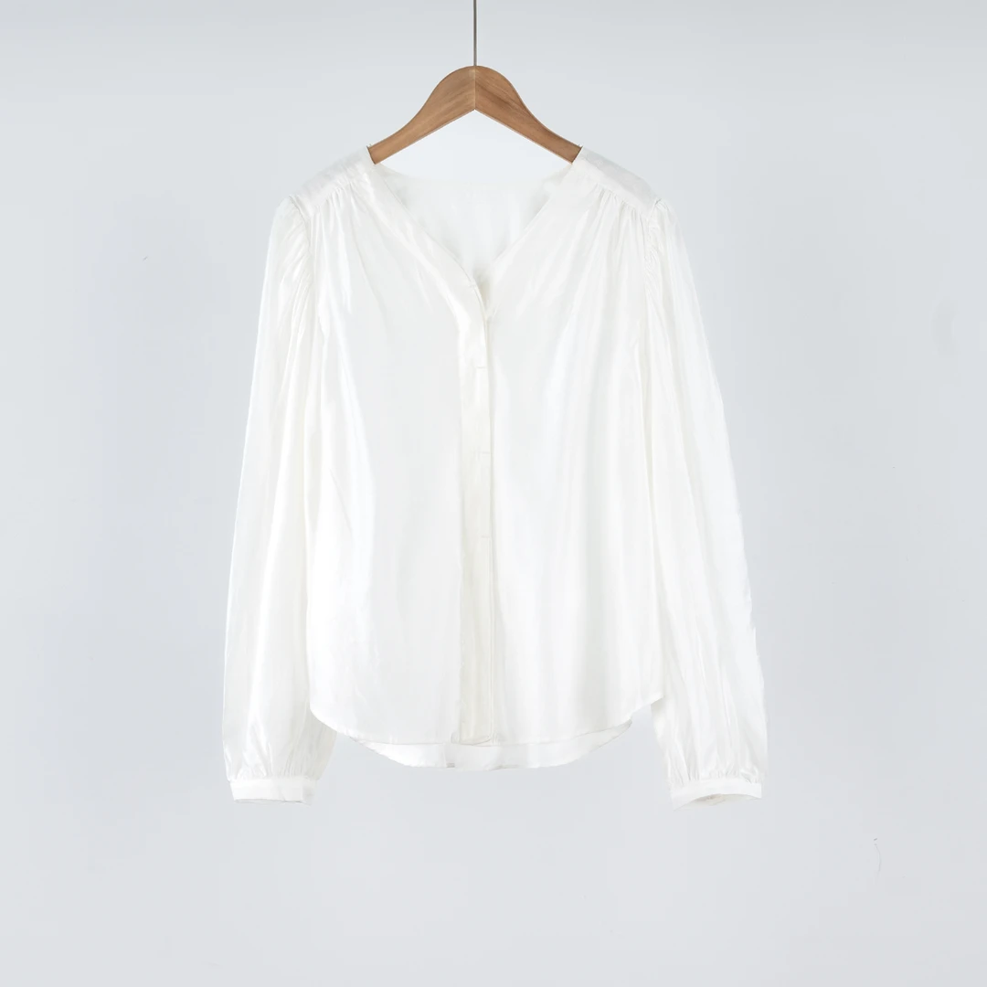 吉米原创-时尚V领百搭天丝衬衫998013衣长65胸围110