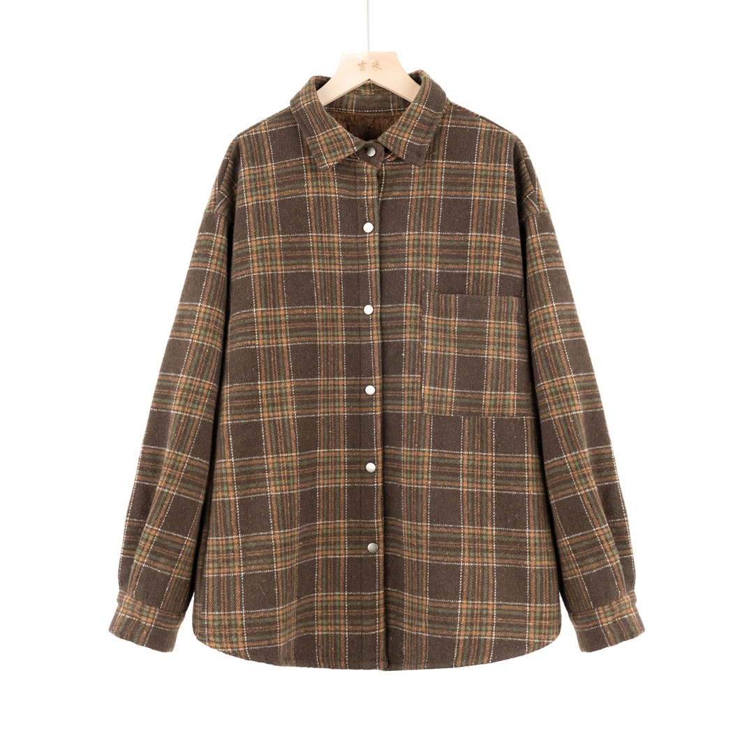 吉米原创-时尚百搭格子翻领衬衫外套时尚051251衣长70胸围140