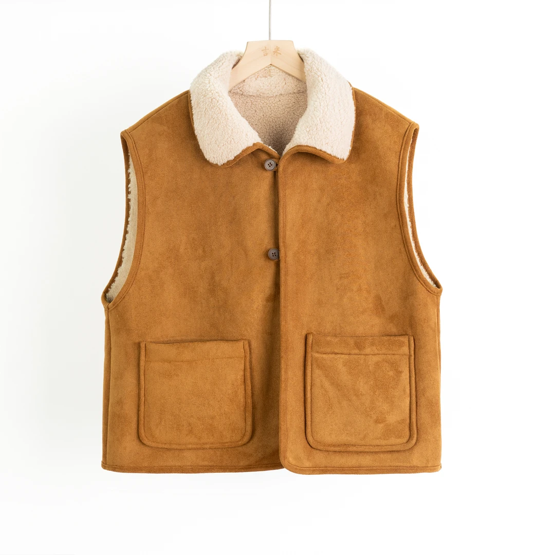 吉米原创-冬季加厚美拉德保暖加绒马甲羊羔绒潮流立领复古102771