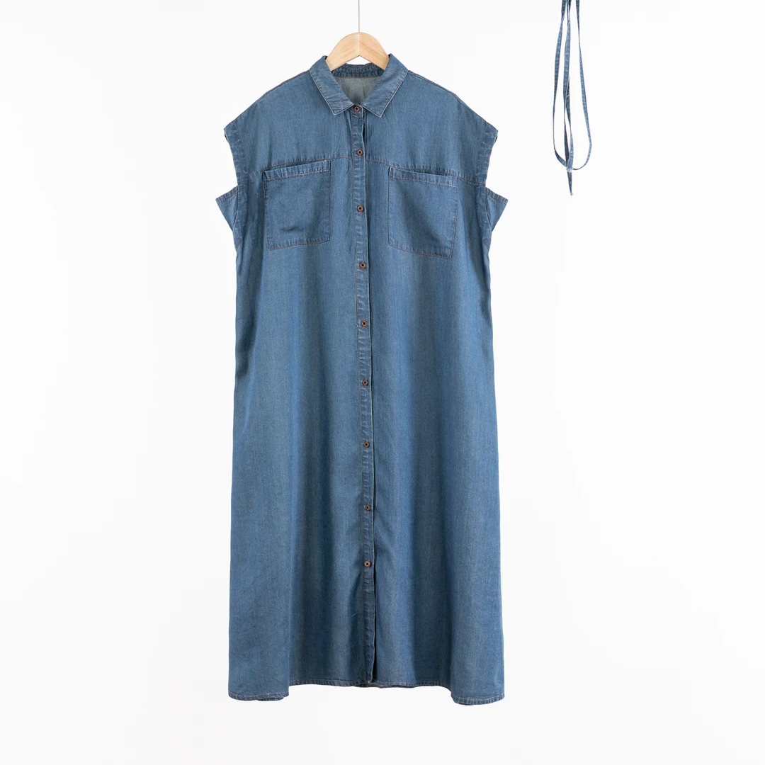 吉米原创-天丝牛仔飞飞袖系带百搭连衣裙998978衣长117胸围126