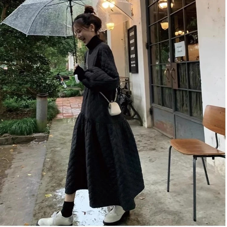 挚爱私服日系小魔女风斗篷棉服连衣裙小众设计师宽松菱格 311LQ2