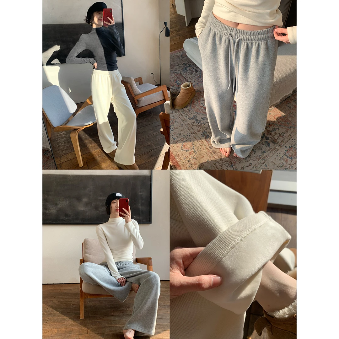 陪你漫长冬季 超暖银狐绒卫裤！好版型经典长腿直筒阔腿裤411KZ0