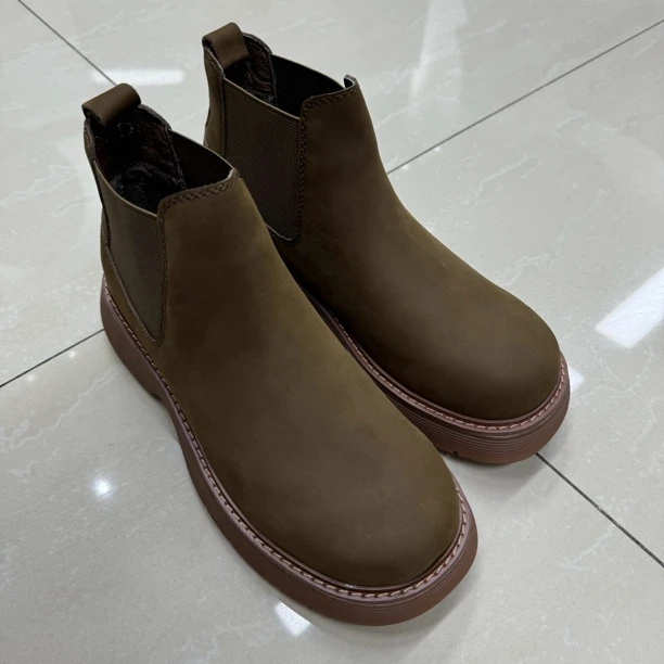 英伦风厚底牛皮复古圆头短靴1030