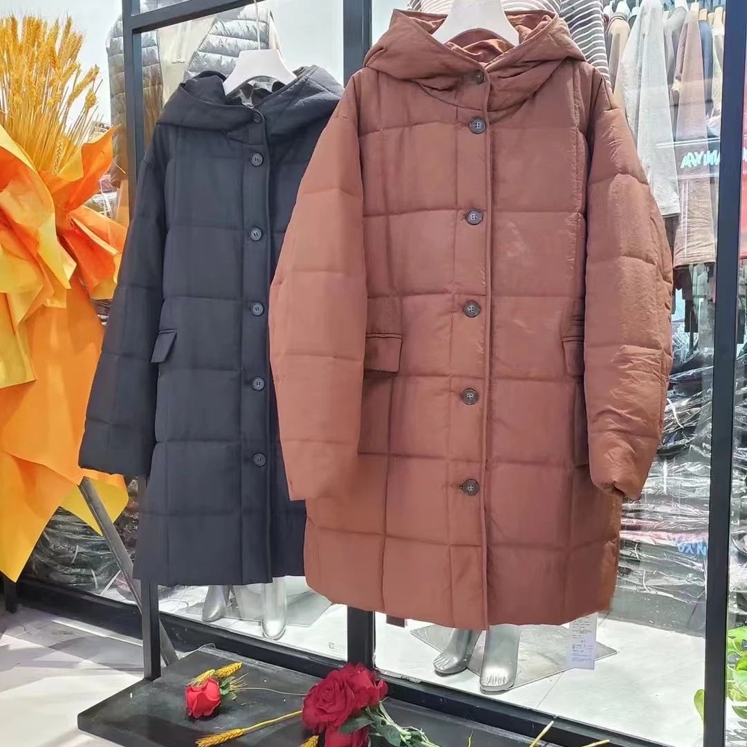 菲玛掂241365正品2024冬季新款时尚气质连帽中长款棉服女保暖棉衣