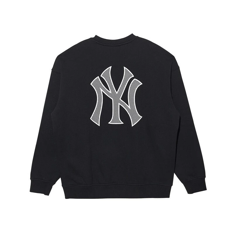 New Era MLB系列 NY立体网格印花圆领卫衣 男女同款 黑色休闲