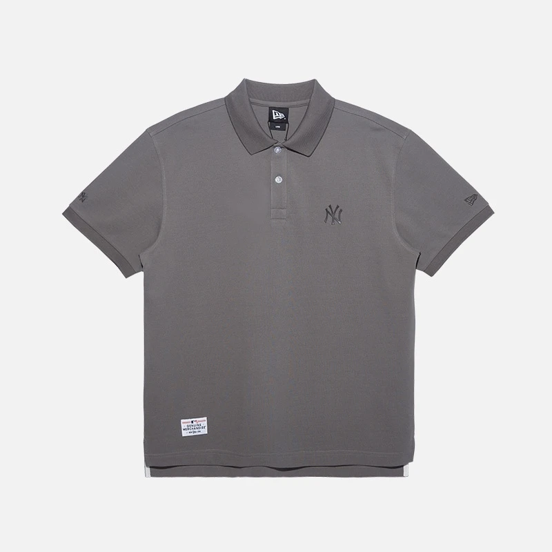 New Era x MLB 联名款 纽约洋基队 纯色刺绣短袖Polo衫 浅灰色