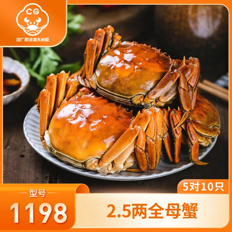 澄广活蟹现发阳澄湖大闸蟹1198型2.5两母蟹10只塘蟹