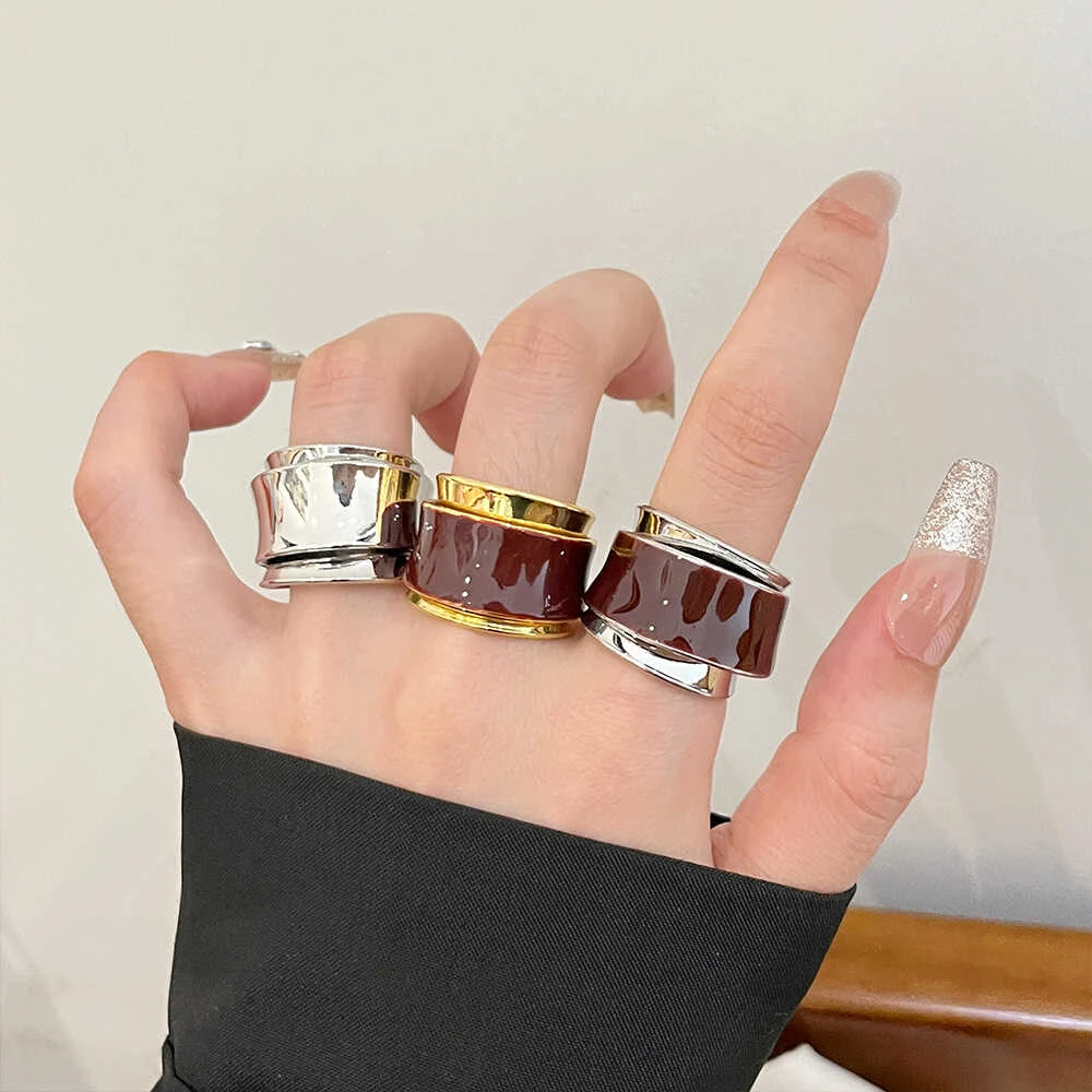 铜合金戒指 复古双层滴釉戒指女小众开口食指戒高级感百搭指环