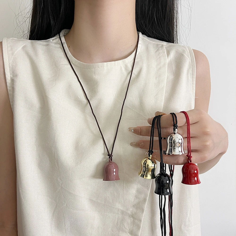 非金属皮质项链 向日葵欧尼大号铃铛吊坠长项链精致百搭毛衣链女