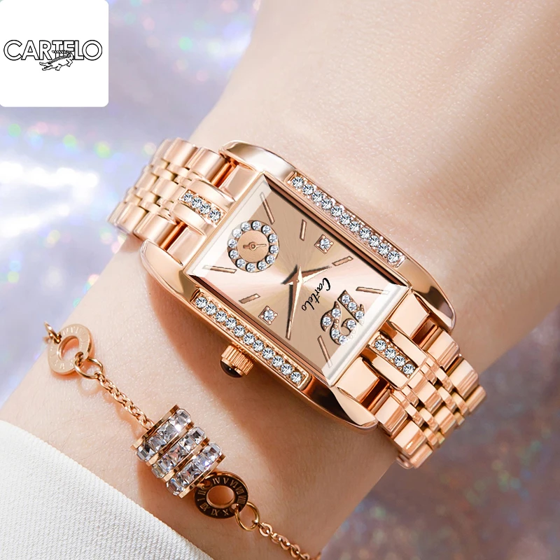 CARTELO/卡帝乐鳄鱼轻奢系列：时光闪耀心动方形女神钢带腕表LW-S
