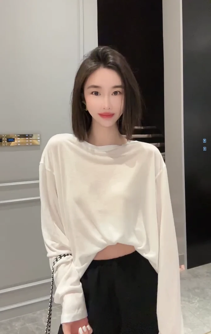 欧货2024春夏新款极简风时髦休闲百搭圆领透气长袖防晒T恤上衣女