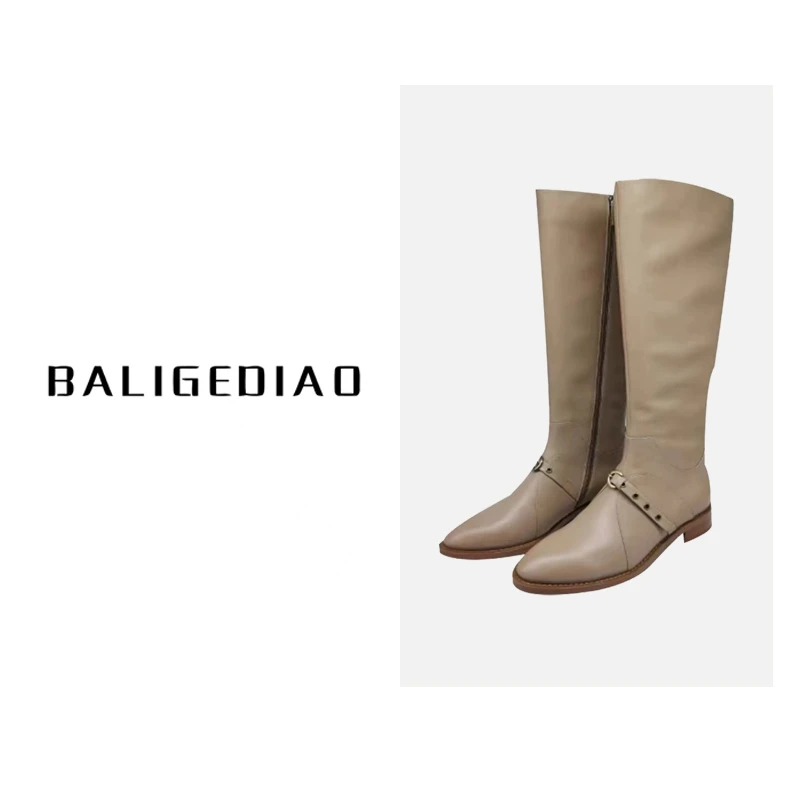 【笆黎格调】都市女孩高靴.骑士长筒女士头层牛皮靴尖头轻奢23385