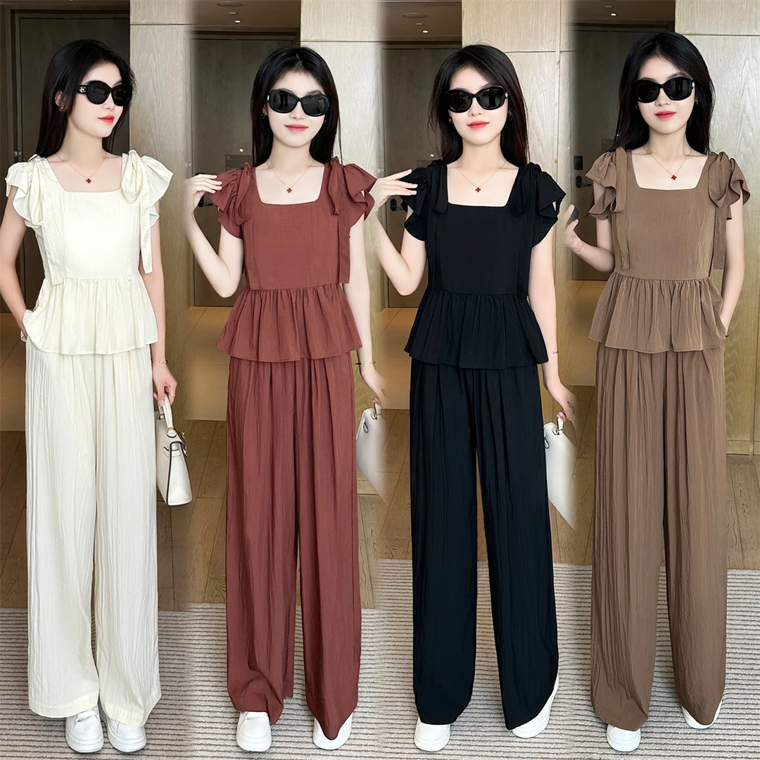 时尚气质显瘦短袖洋气高腰休闲夏季减龄宽松韩版套装遮肚两件套