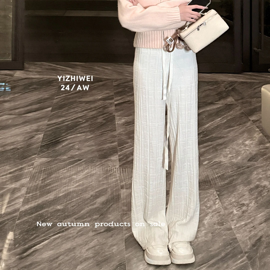 一芝薇velvet《溜弯裤》设计感提花针织女秋冬松紧拖地裤长裤