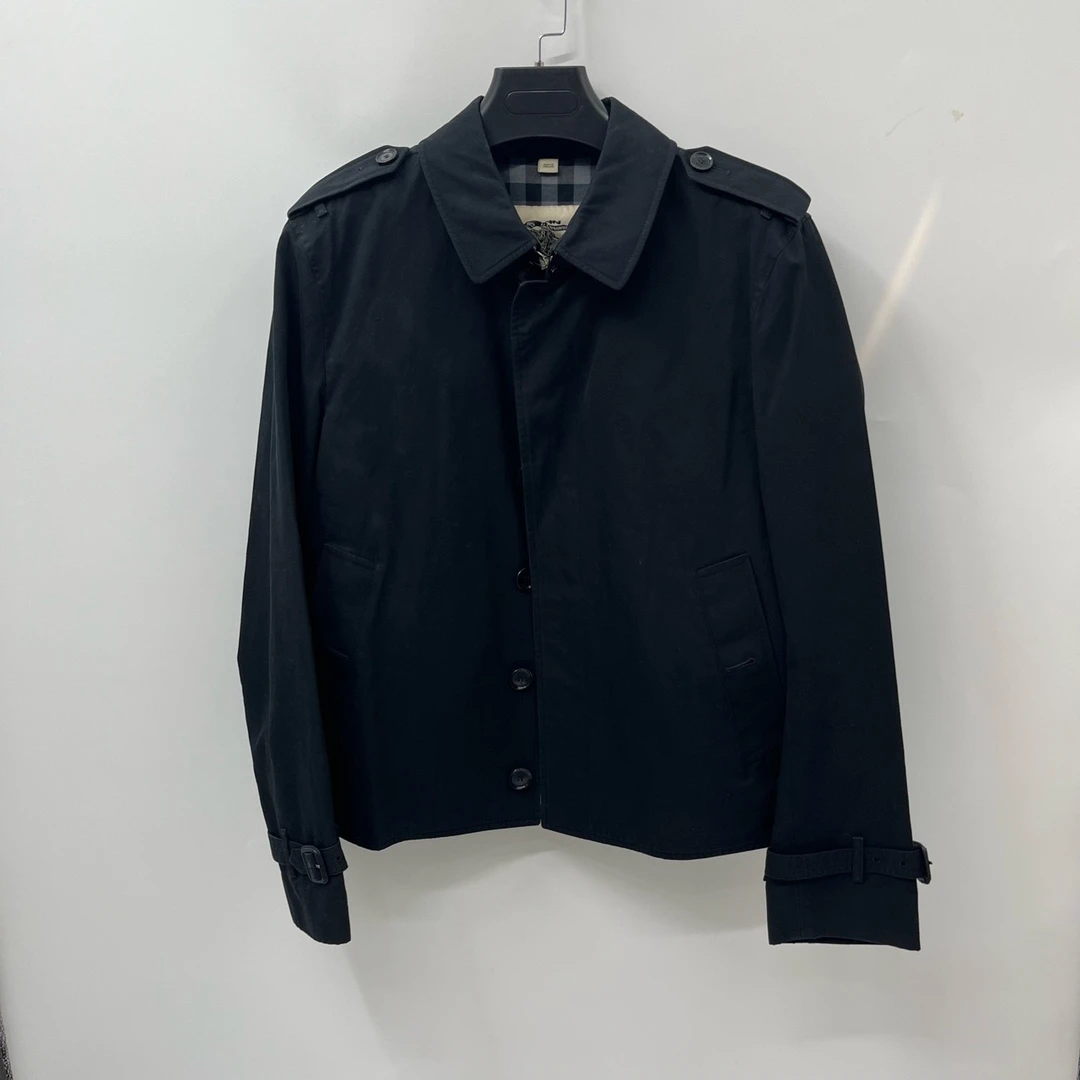 burberry 黑色内衬格子图案logo大衣 /52/99新