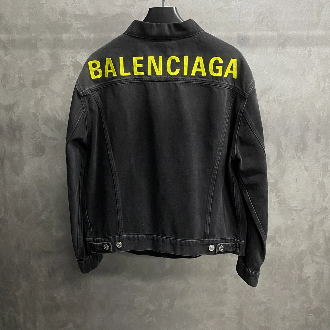 balenciaga 黑绿刺绣图案logo牛仔夹克 44/46/48/50/未使用