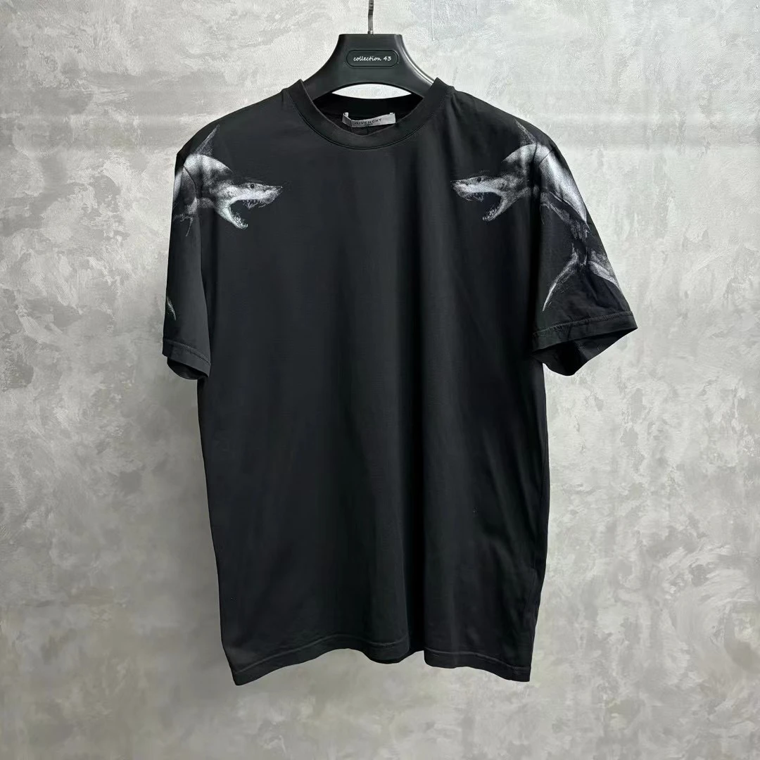 givenchy 黑色双肩鲨鱼印花图案logo短袖/Xl/99新