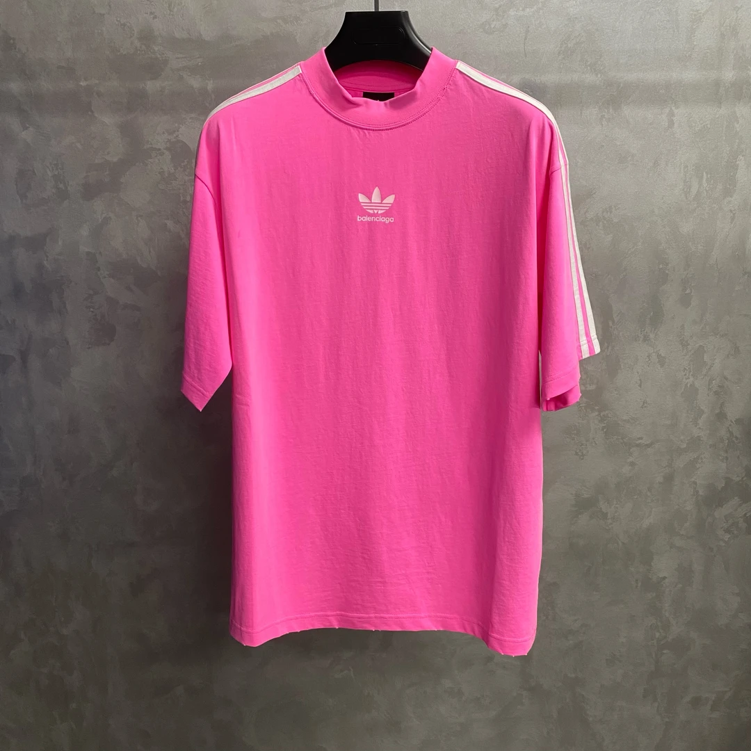 全新未使用 Balenciaga/巴黎世家 粉色刺绣图案logo短袖 M/