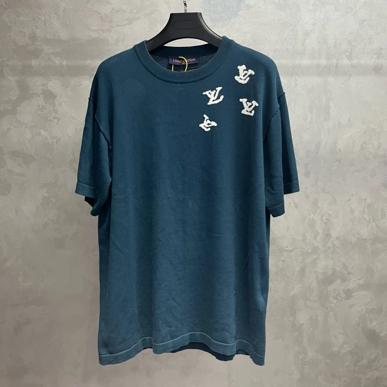 99新 LouisVuitton/路易威登 蓝色吹笛人针织图案logo短袖//L码