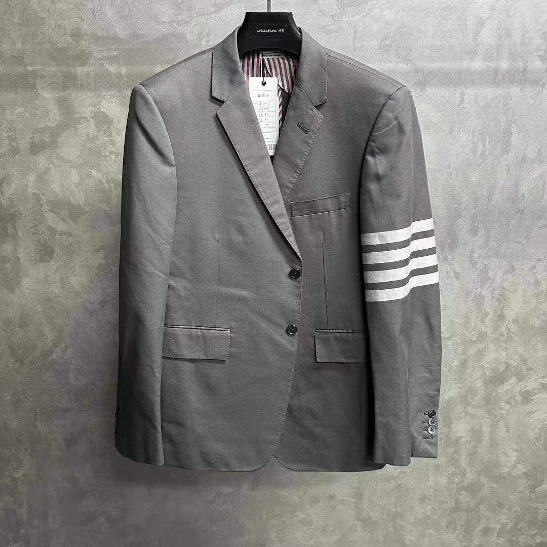 thom browne 灰色羊毛袖标图案logo西装夹克外套/4/未使用