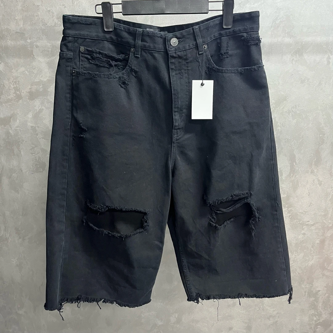 balenciaga 黑色破坏设计图案logo牛仔短裤 /M/未使用