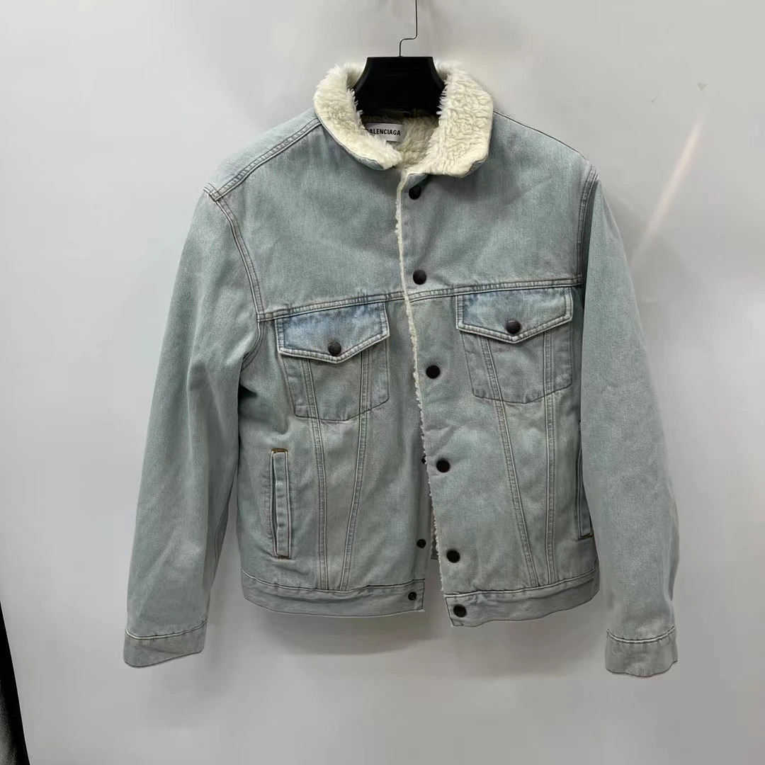 balenciaga 蓝色羊羔毛刺绣图案logo夹克 /38/99新