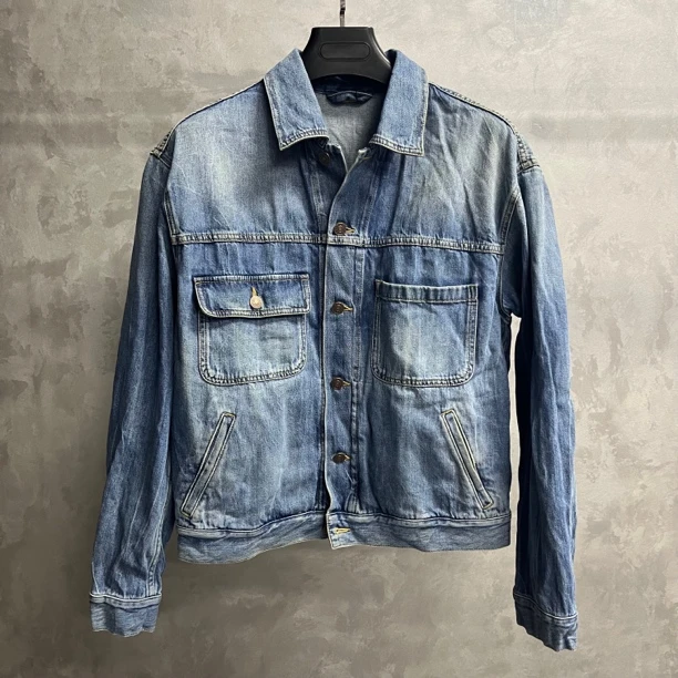 99新 GUCCI/古驰 蓝色freya hartas联名款无边序曲牛仔夹克/46码