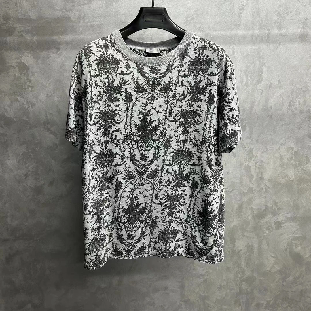 99新 DIOR/迪奥 灰色花卉印花图案logo短袖/M码
