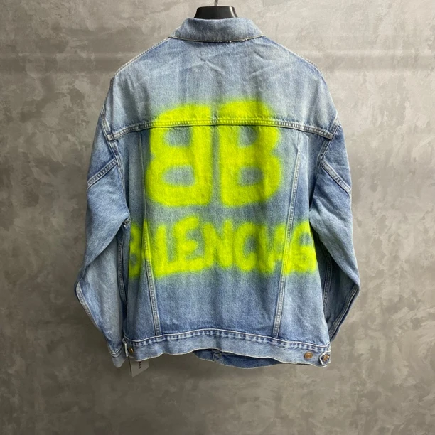 balenciaga 荧光绿背后印花图案logo牛仔夹克 Xs/未使用