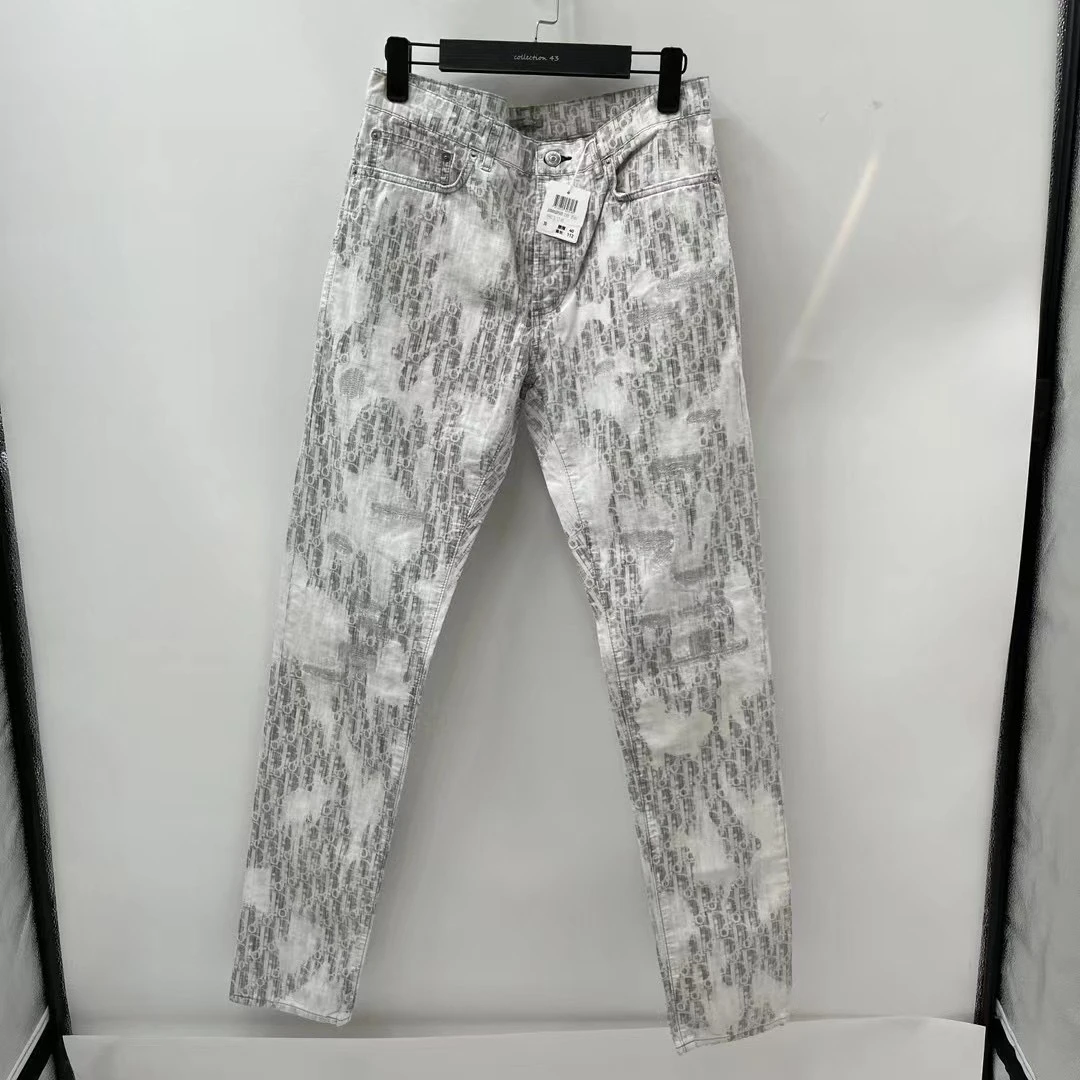 dior 白灰色老花满印图案logo牛仔裤 /30/未使用