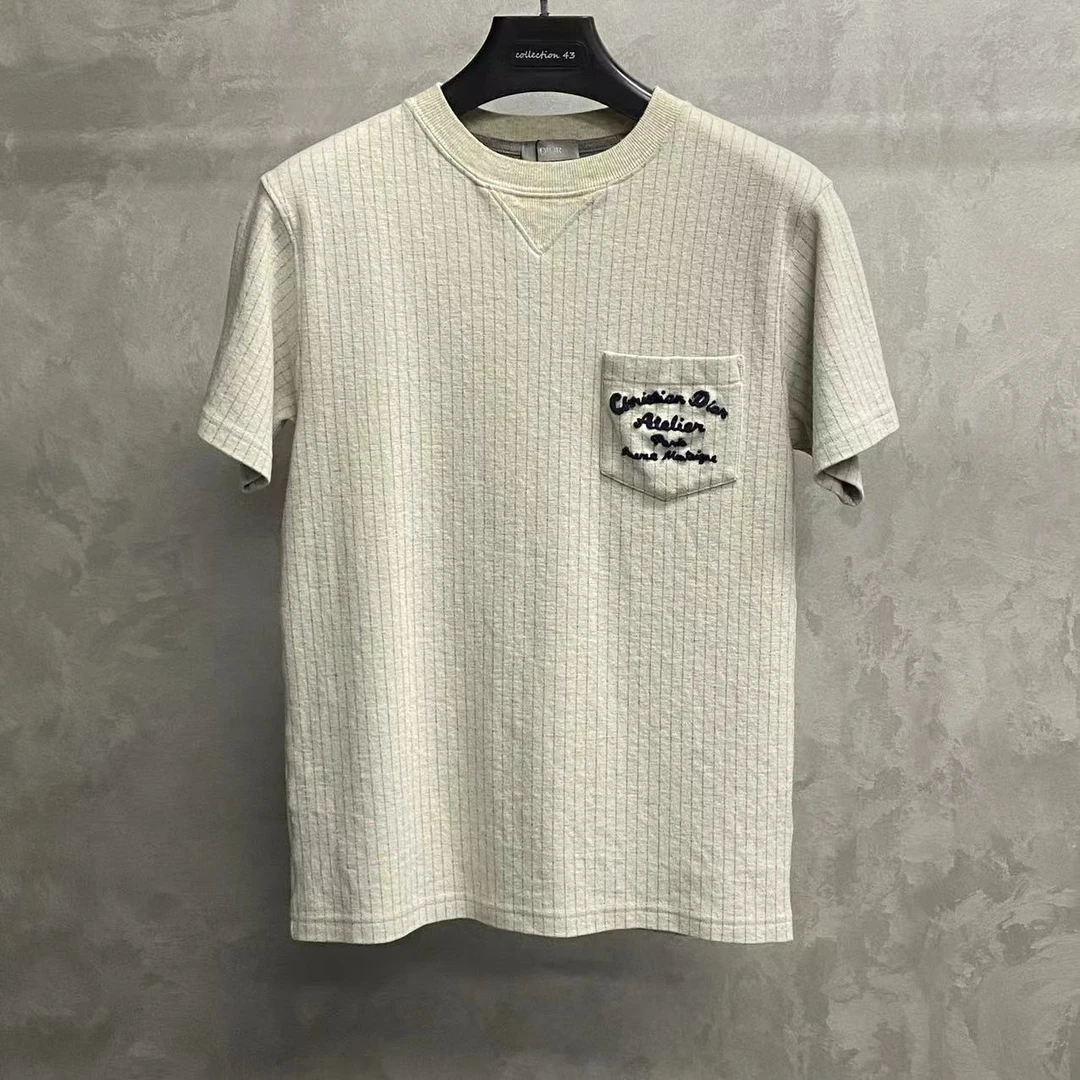 dior 灰色条纹刺绣图案logo短袖 /m/99新
