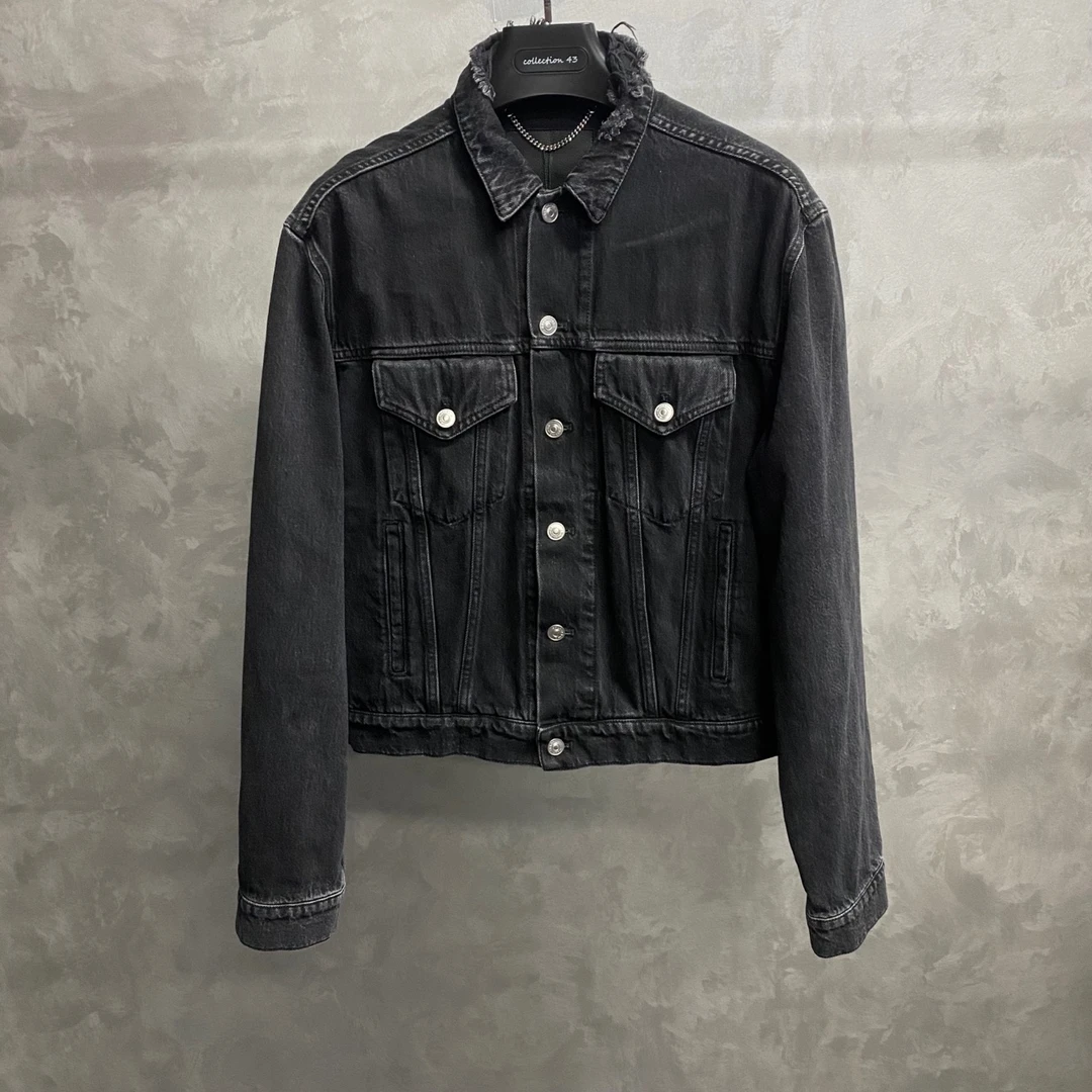 未使用 Balenciaga/巴黎世家 黑色sinners刺绣牛仔夹克/50码