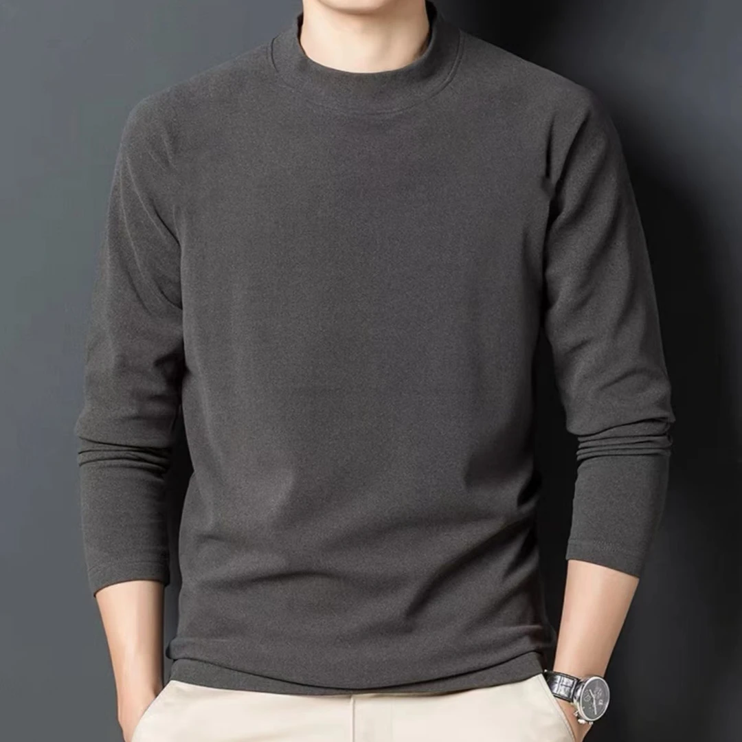 2023秋冬季新款半高领打底衫男士磨毛内搭中领双面德绒长袖秋衣男