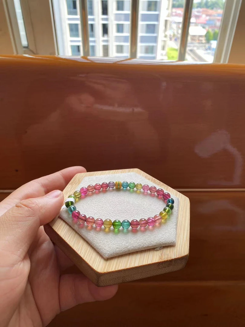 碧玺色标小单圈手串