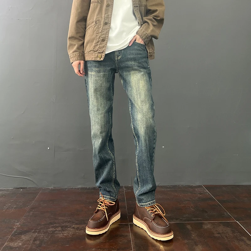 微弹力新款直筒牛仔裤男士男款时尚百搭休闲裤美式复古直筒牛仔裤