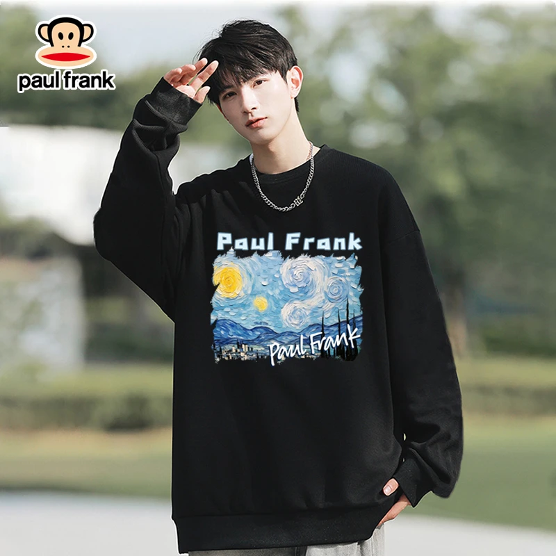 paul frank/大嘴猴男款油画风卫衣新款潮牌宽松上衣秋季圆领衣服