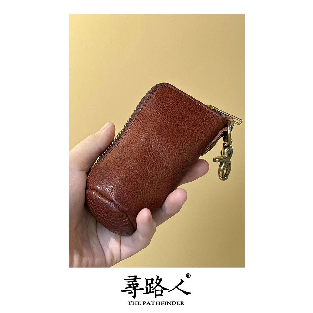 寻路人质感牛皮时尚简约百搭经典多功能休闲筒形钥匙包 20150